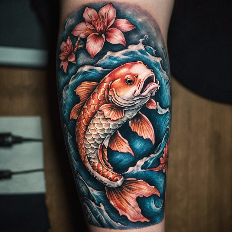 pez koi en el mar-tattoo