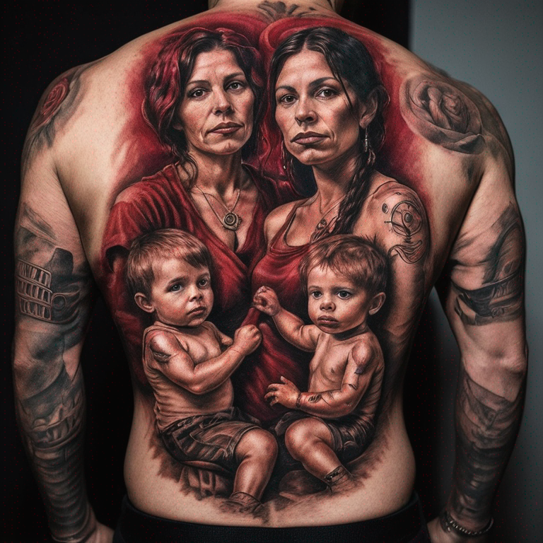 mano de la mama conectado con hilos rojos con manos de sus hijos-tattoo