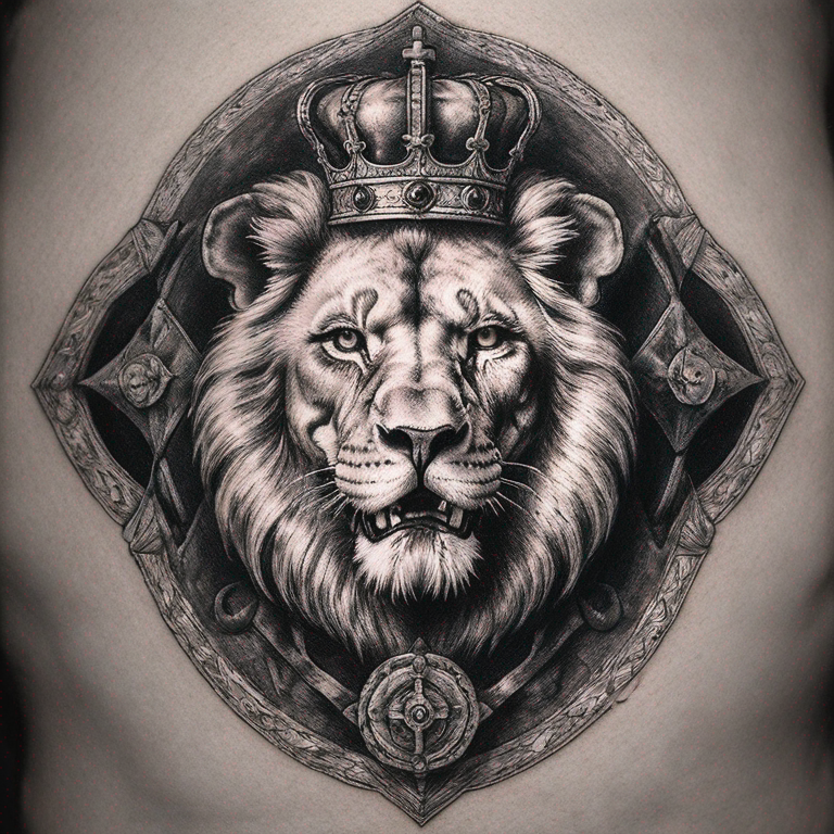 Théo  sagittaire croix chrétienne lion tète de mort-tattoo