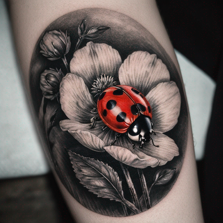 coquelicot avec écrit "ma coccinelle"-tattoo