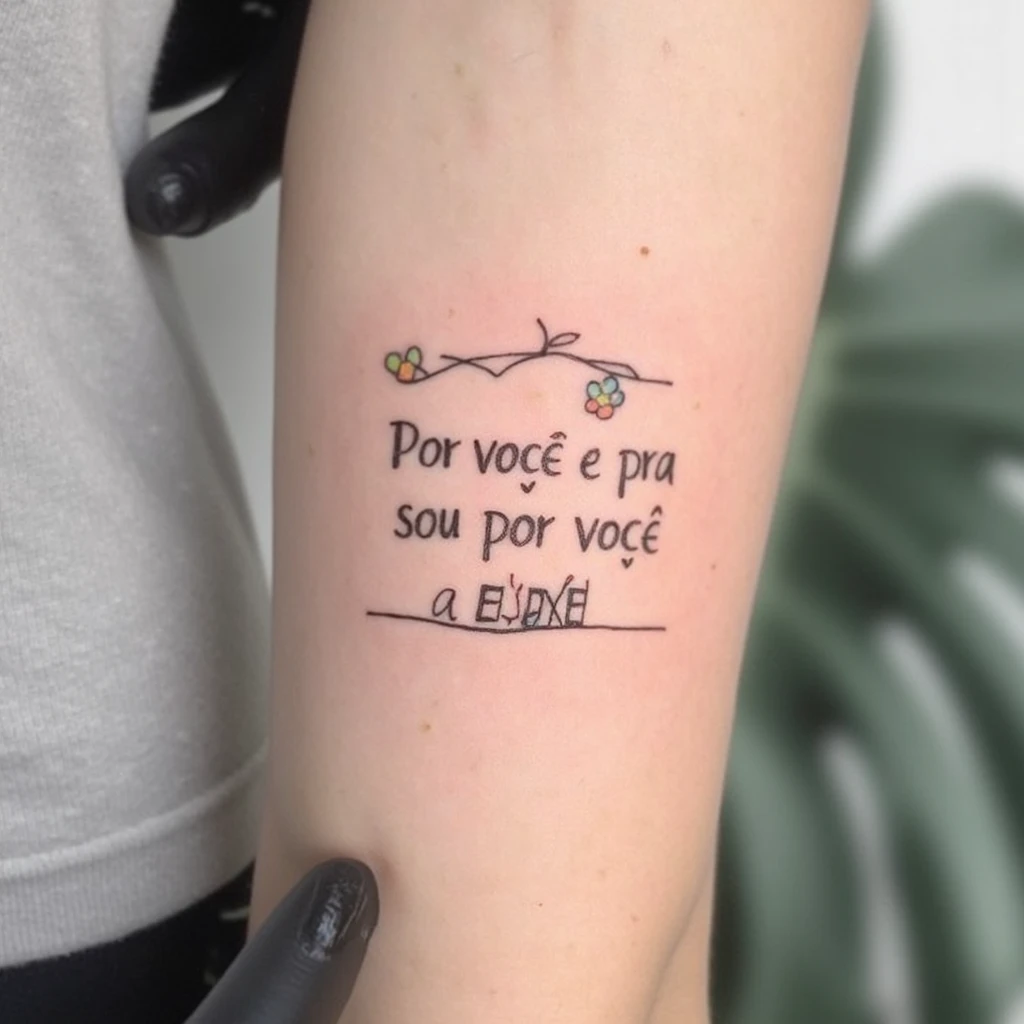 crie uma tatuagem escrita com essa frase ⁠Por você e pra você, sou por você para SEMPRE!-tattoo