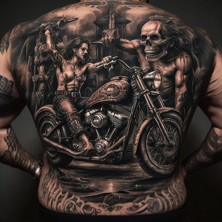 moto chopper con una calabera-tattoo