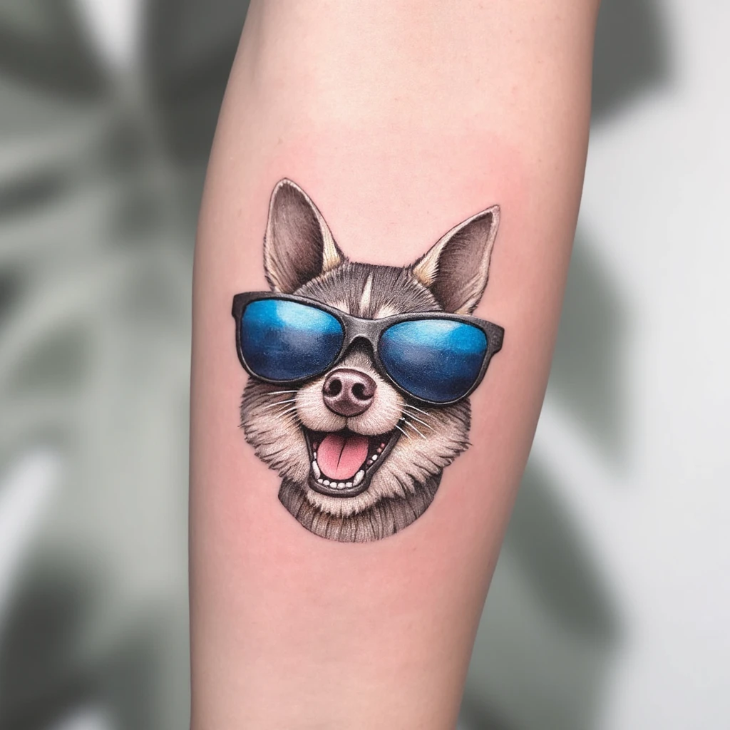 petit poulpe en 2D type origami avec grand sourire et lunettes de soleil-tattoo