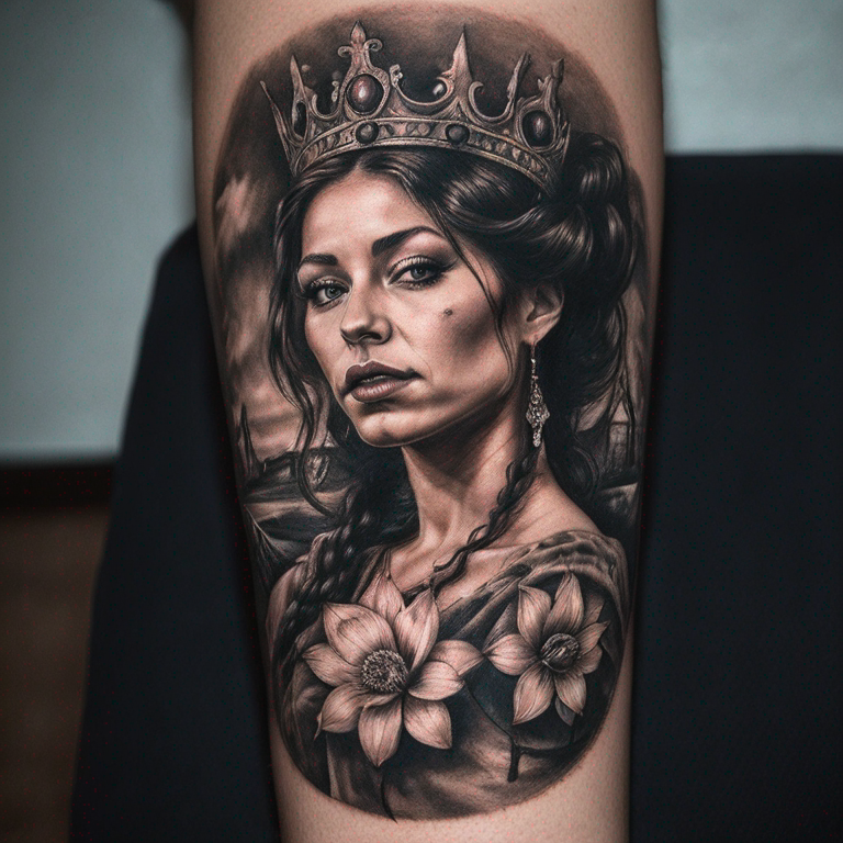 escribe Sayen con corona de reina version tattoo-tattoo