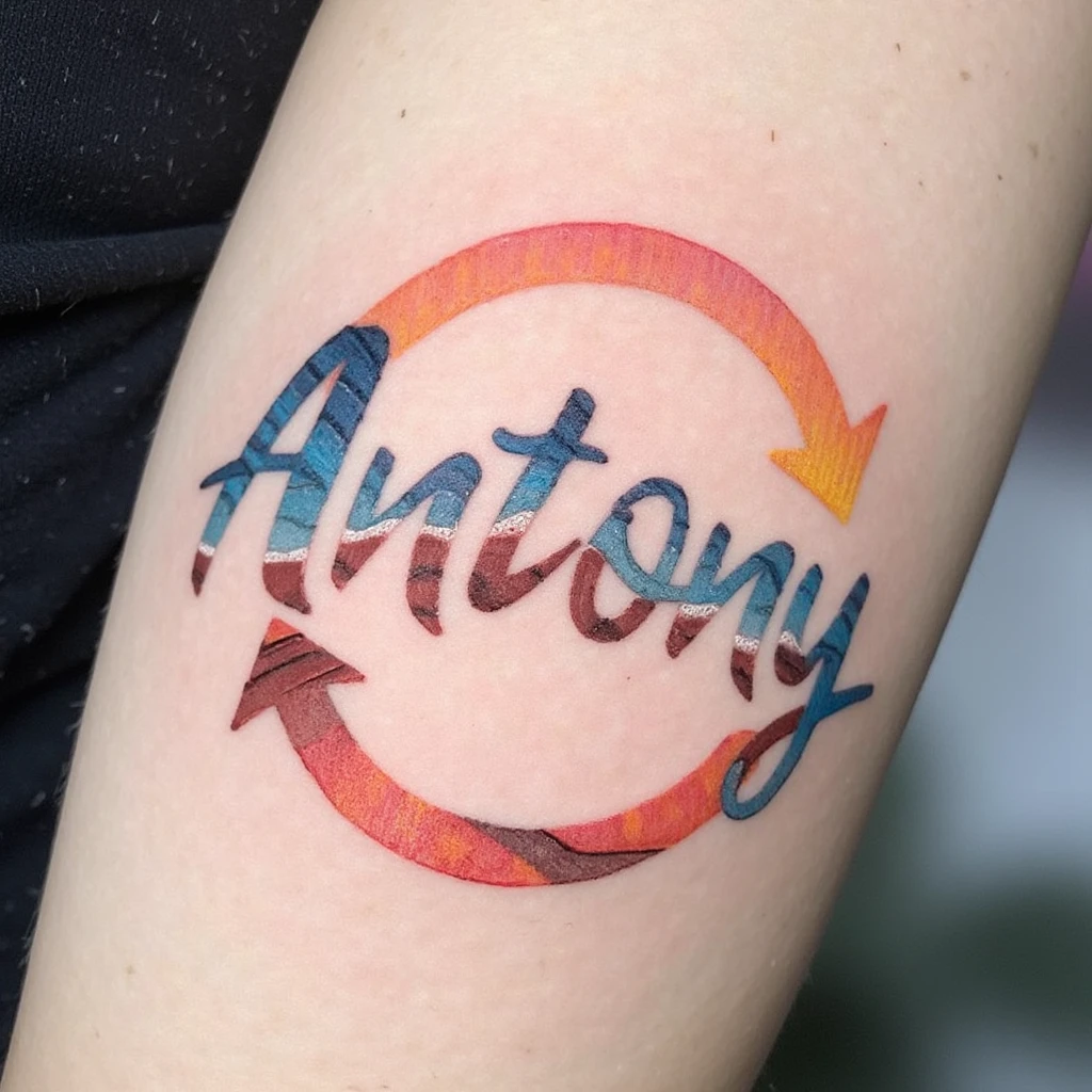 crie uma tatuagem colorida com o significado  de Antony valioso ", " de valor inestimável ", " digno de apreço ". Um nome elegante e repleto de significados sublimes-tattoo