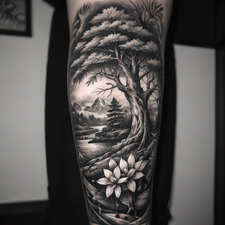 Tatouage style manga avec arbre de pêcher-tattoo