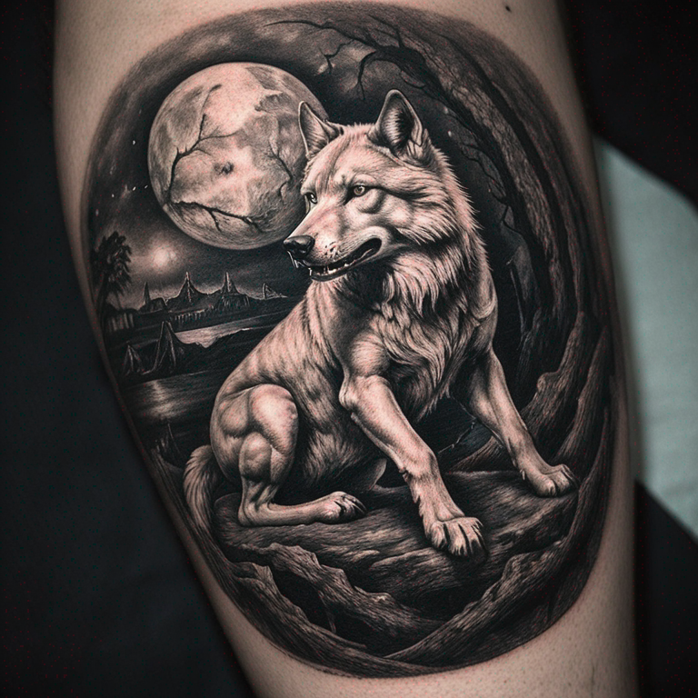 un lobo solitario demostrando su fortaleza-tattoo