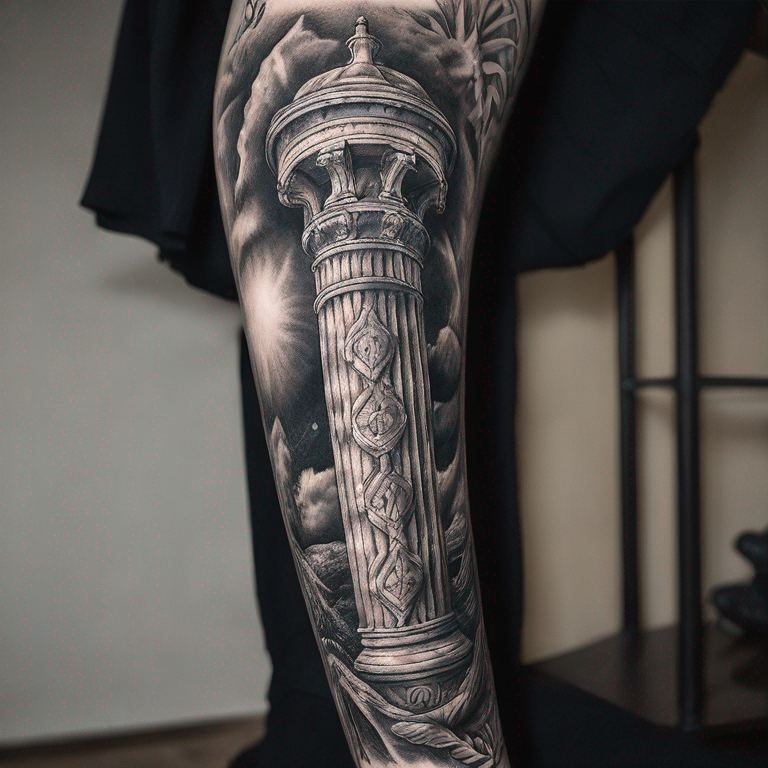 colonne vertebrale dessin avec symbole et amelia-tattoo