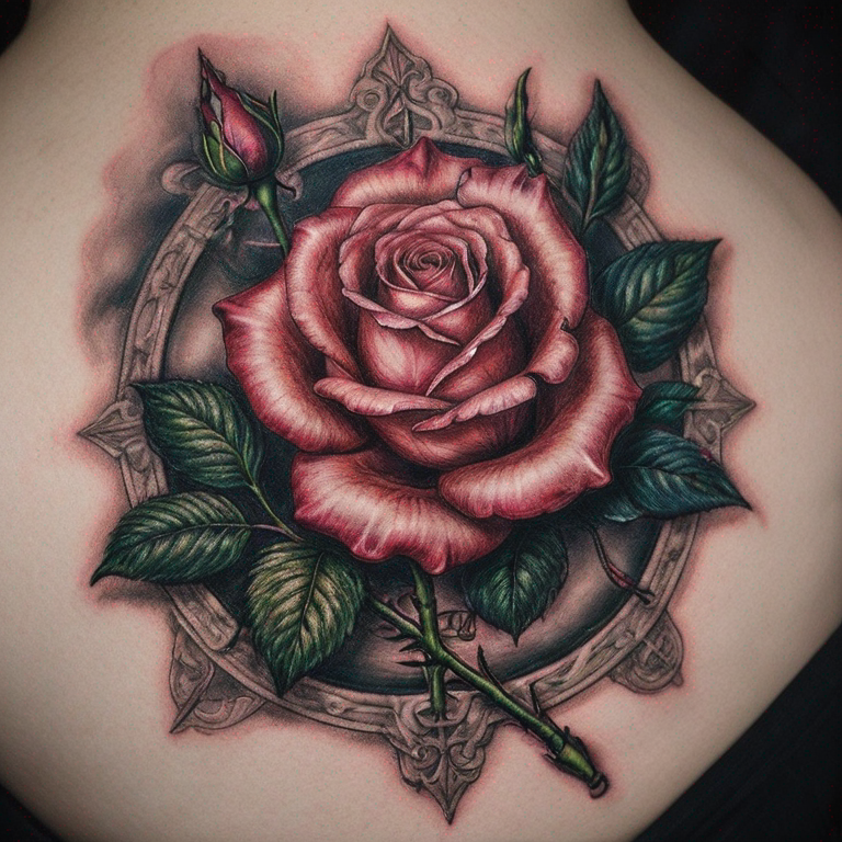 Une dague qui coupe une rose en deux, avec un pommeau  fleur de lys et d'autre détaile-tattoo