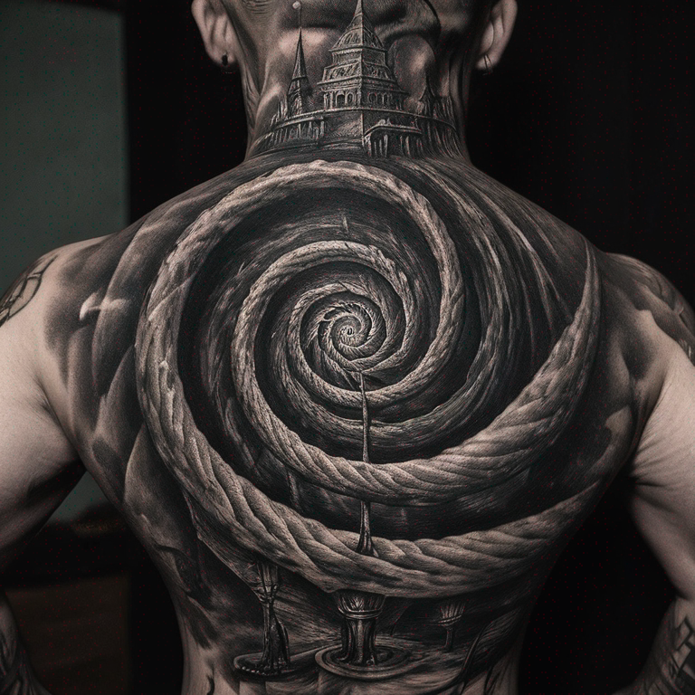 une flèche allant vers le haut qui est entouré d'une spiral-tattoo