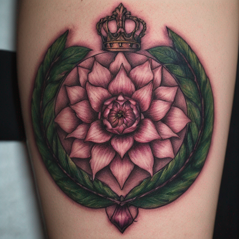 une couronne de laurier avec du laurier rose-tattoo