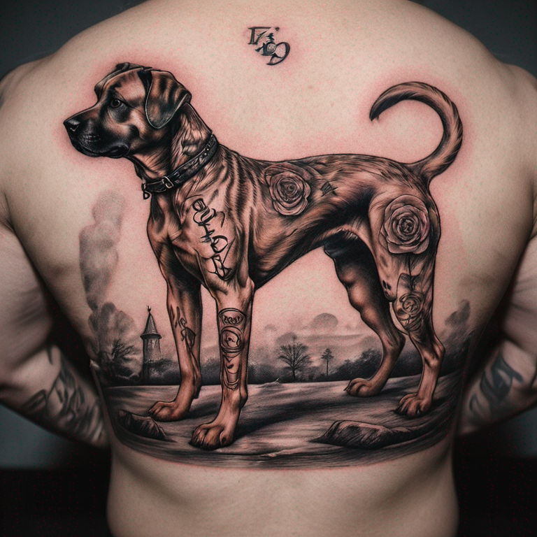 Le prénom Scott avec une patte de chien et la date 31/01/2024 en chiffre romain. Tatouage en ligne pour mettre sur le bras-tattoo