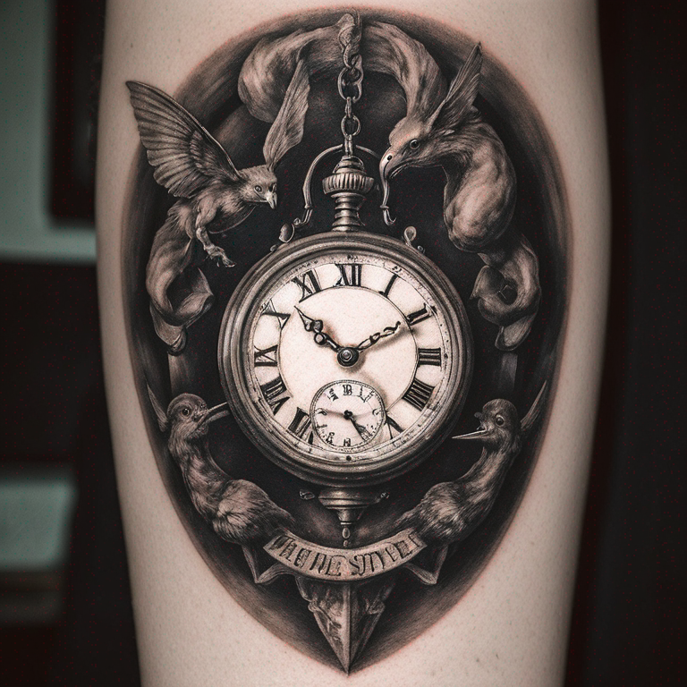 deux horloges cassée avec des chauve souries-tattoo