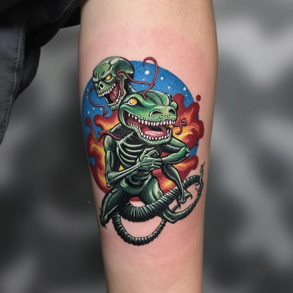 dios griego siendo enfectado poco a poco por venom-tattoo