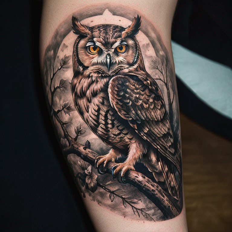 Owl inner bicep-tattoo