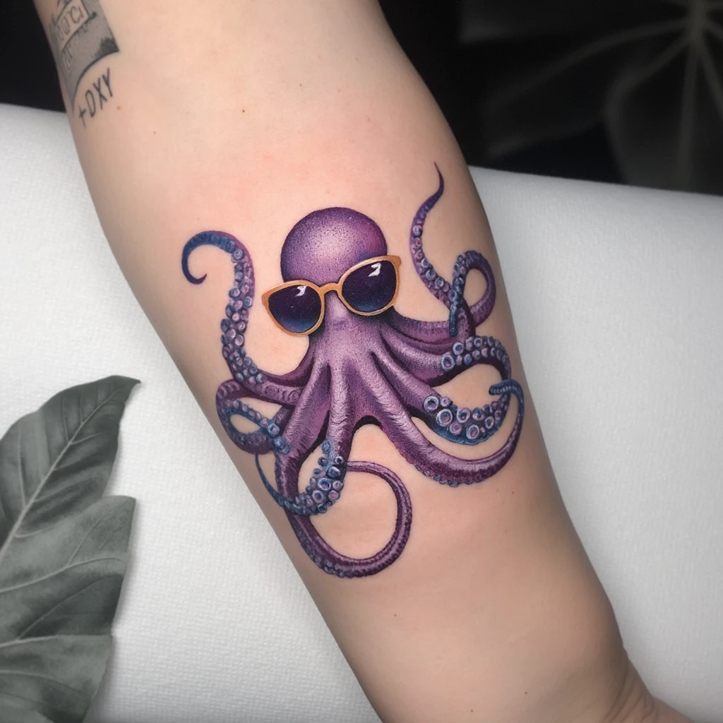 octopus avec lunette de soleil-tattoo