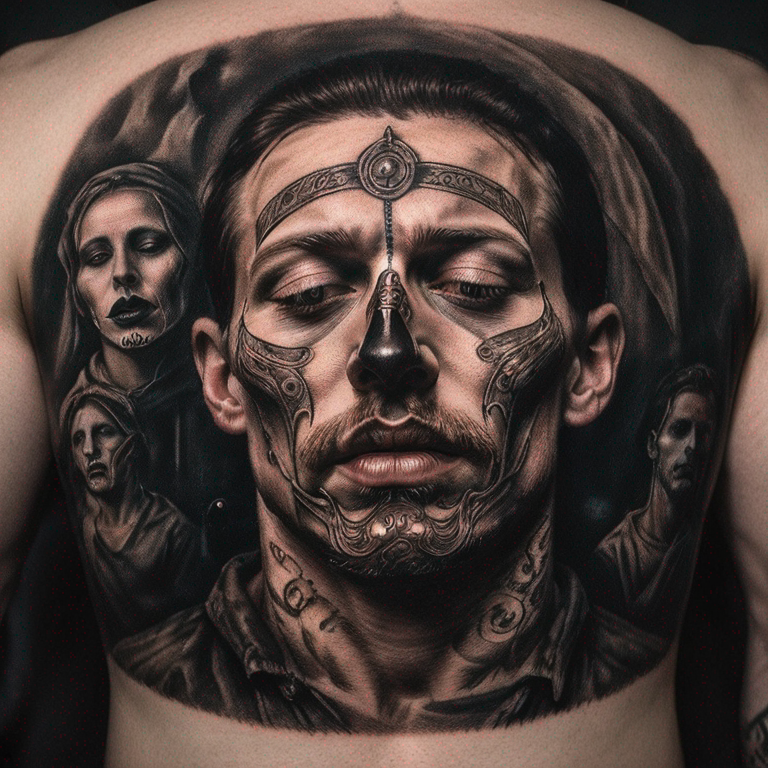 homme qui crie et qui enléve son masque-tattoo