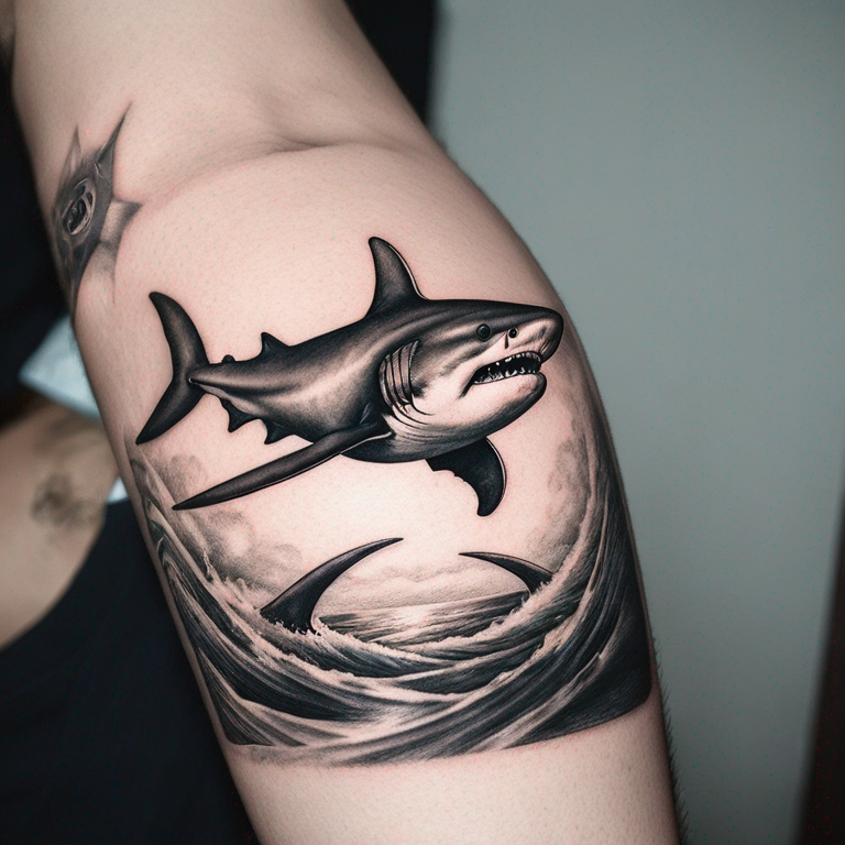 Tiburón minimalismo, además tiene que relacionar el océano con el espacio-tattoo