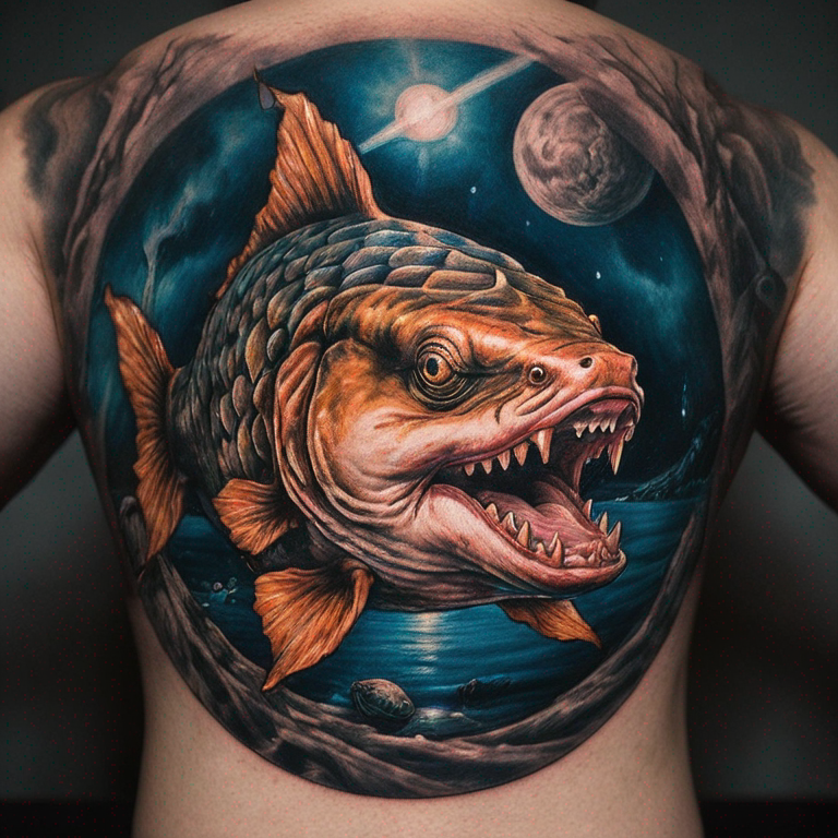 Una carpa subiendo un manantial-tattoo