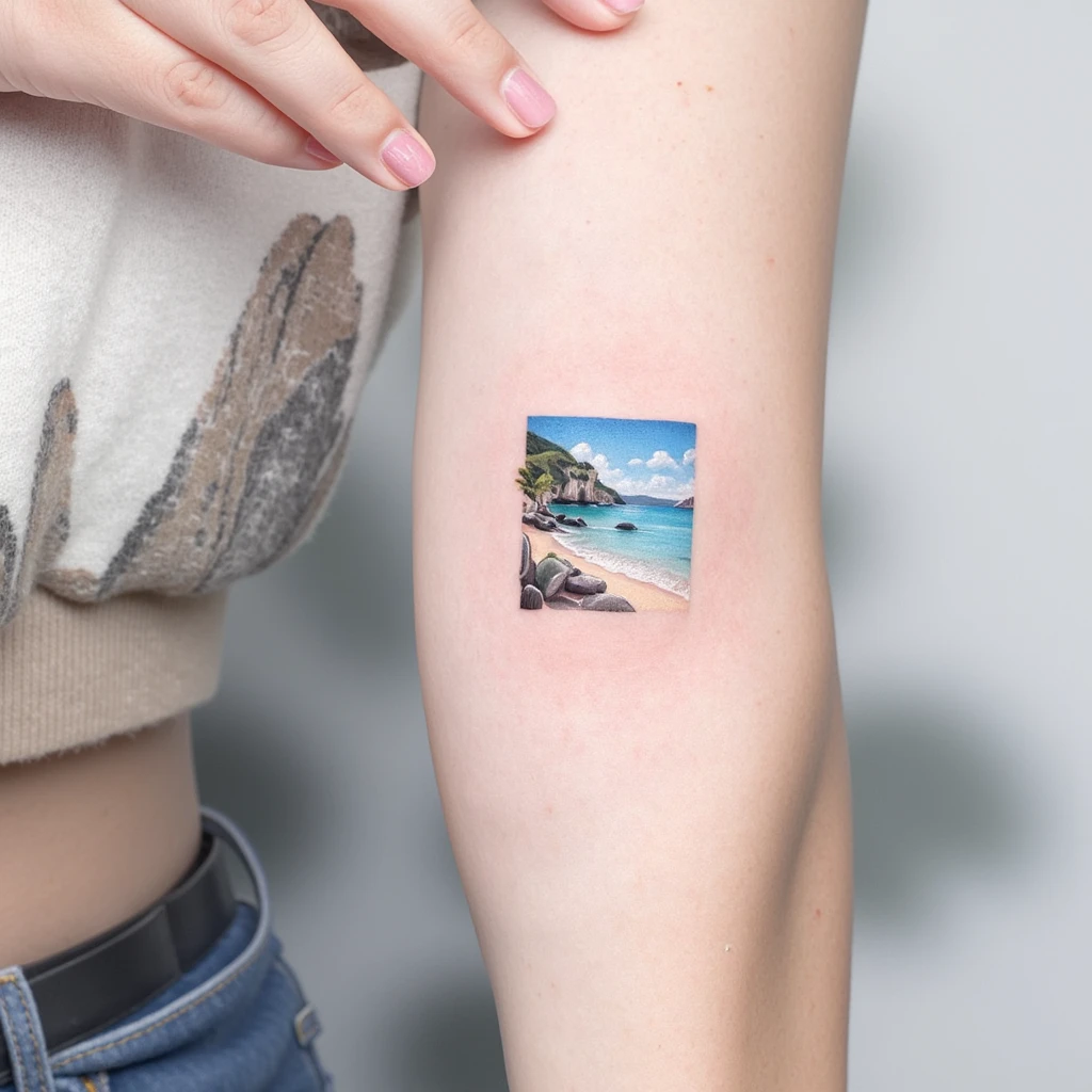 les falaises de Pourville-Sur-Mer en minimaliste avec un seul trait-tattoo