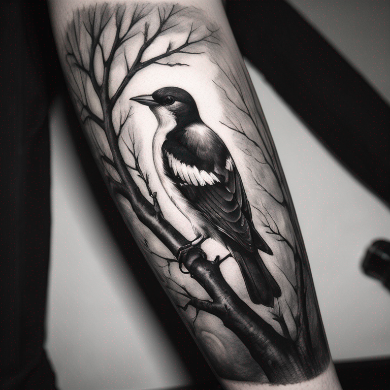 noir et blanc, formes simples, camélon de profil sur une branche-tattoo