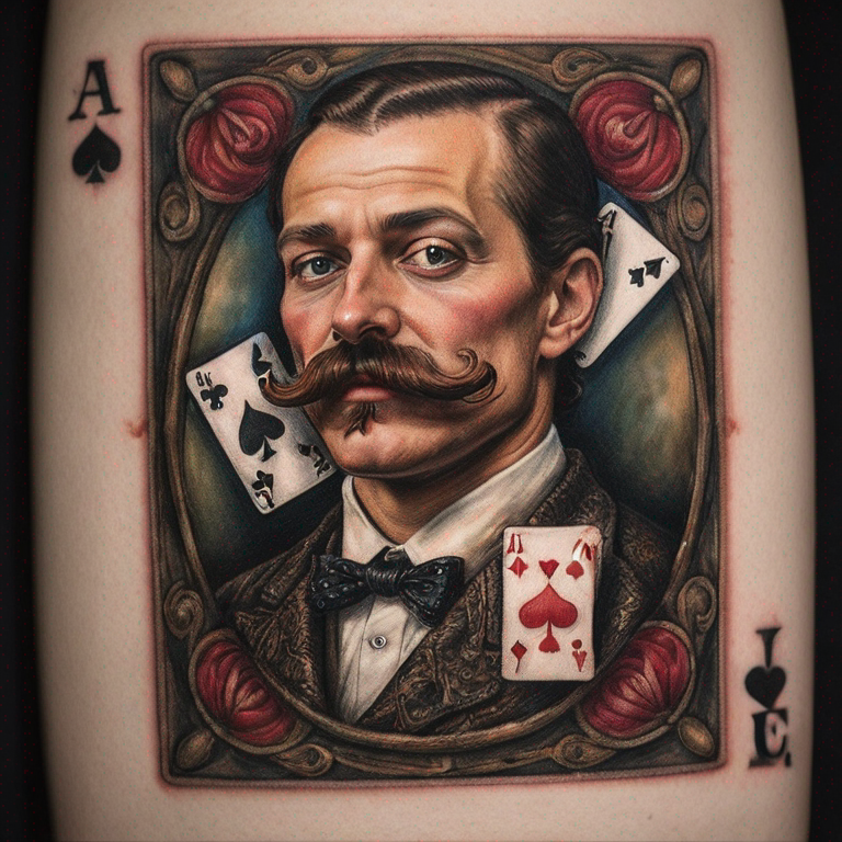 Masque de théâtre avec moustache et cartes de jeux-tattoo