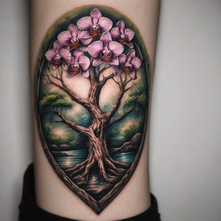 Arbre de vie orchidée cœur mains entrelacées-tattoo