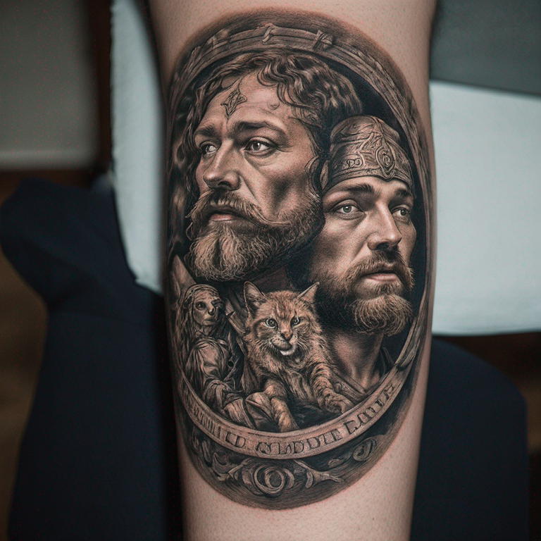 Hundepfote mit den Namen Ifanhoe und Galahad darunter-tattoo