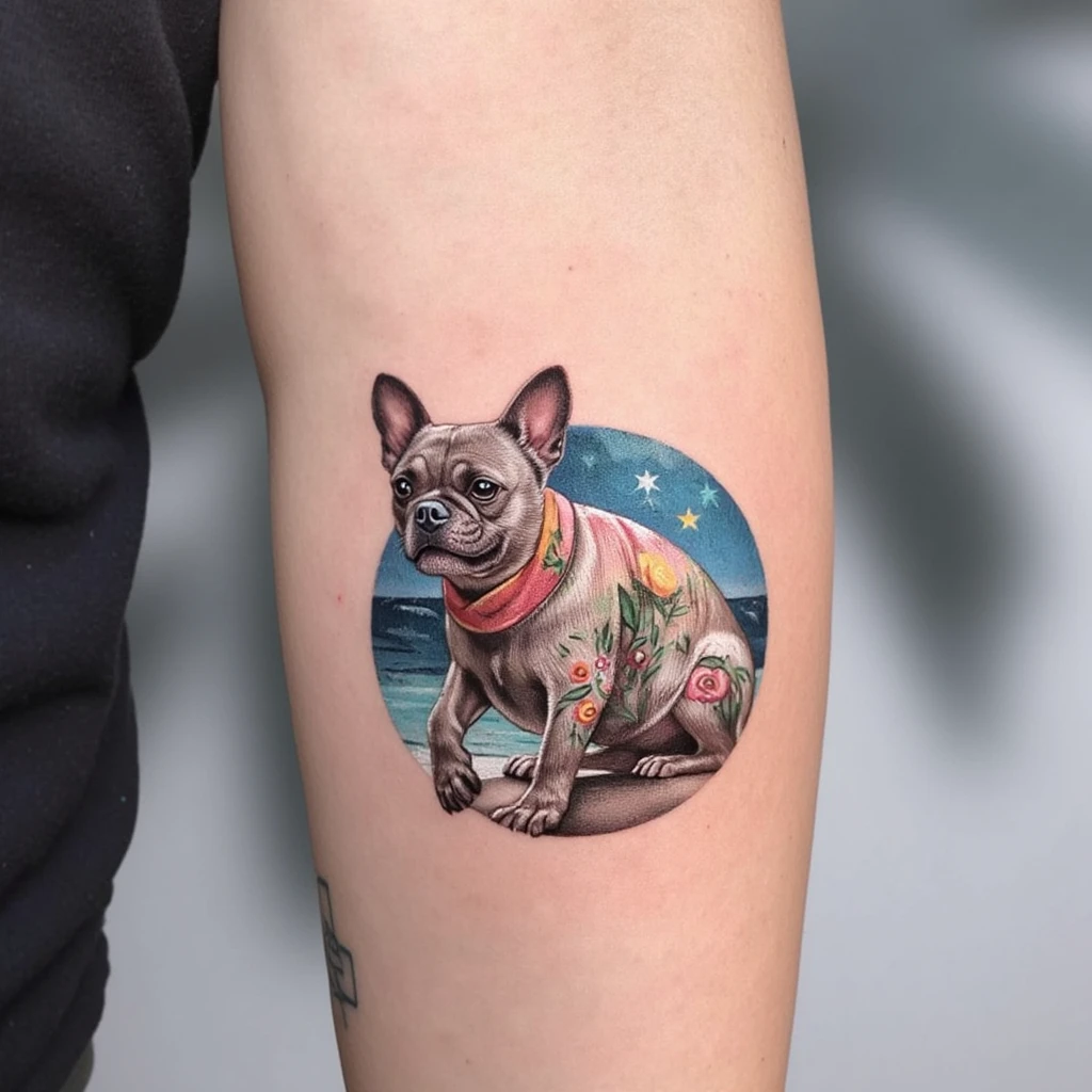 Fusion entre patte de chien orxhidee 5 etoiles-tattoo