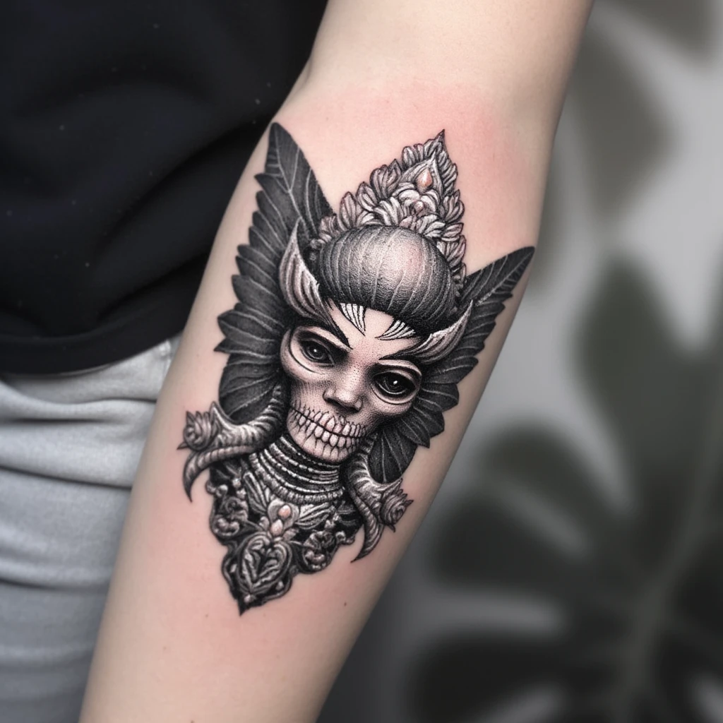 black and grey 3D tattoo design in gothic style-tattoo