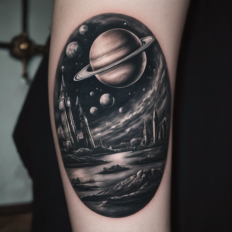 crea un tatuaje de saturno con londres en su interior-tattoo