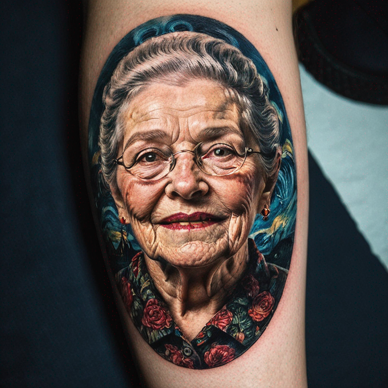 a grandmother portrait-tattoo