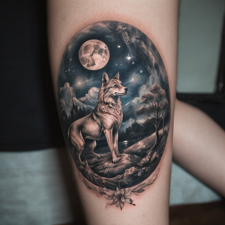 luna in un bel paesaggio, per coprire un altro tatuaggio-tattoo