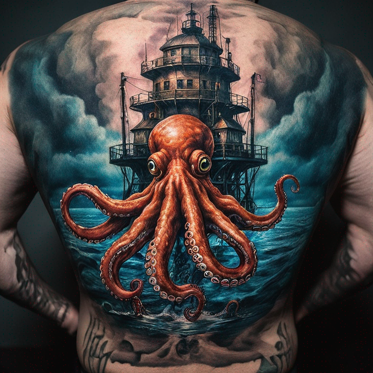 Oil platform VR octopus-tattoo