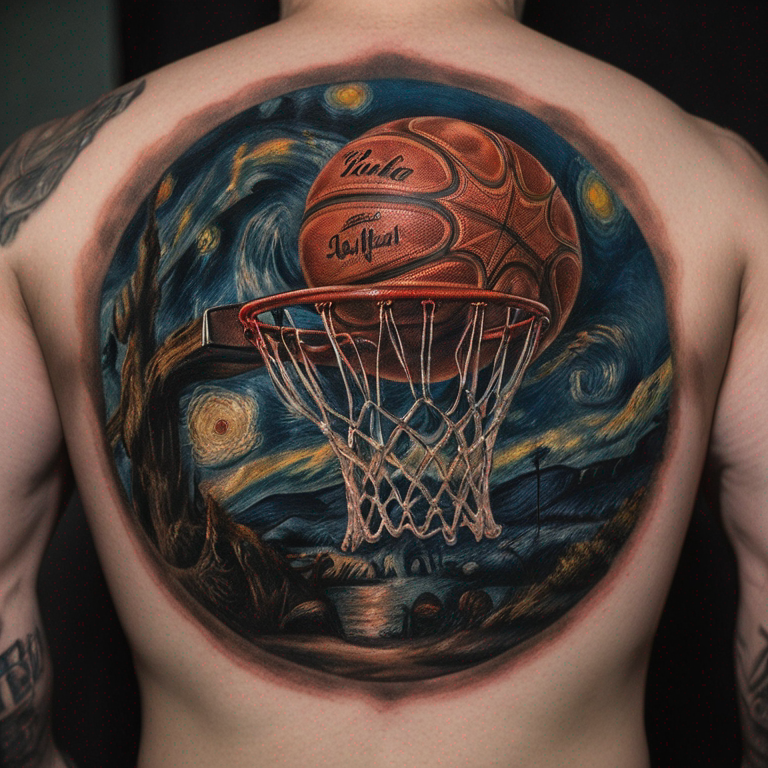 Una palla da basket con all’interno i numeri 8, 22 e 24 e la scritta ball don’t lie.-tattoo