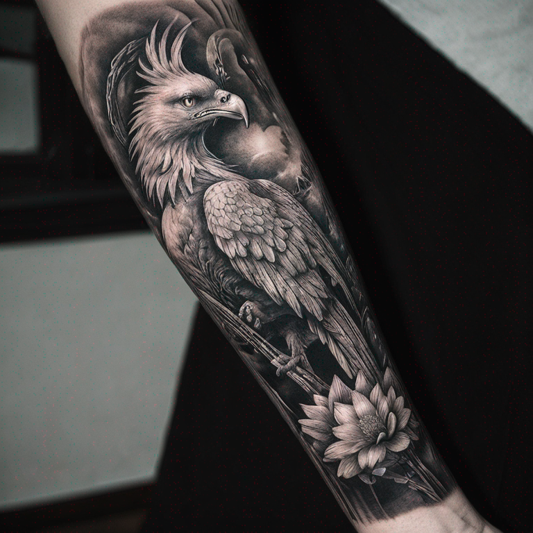 greyscale phoenix forearm-tattoo