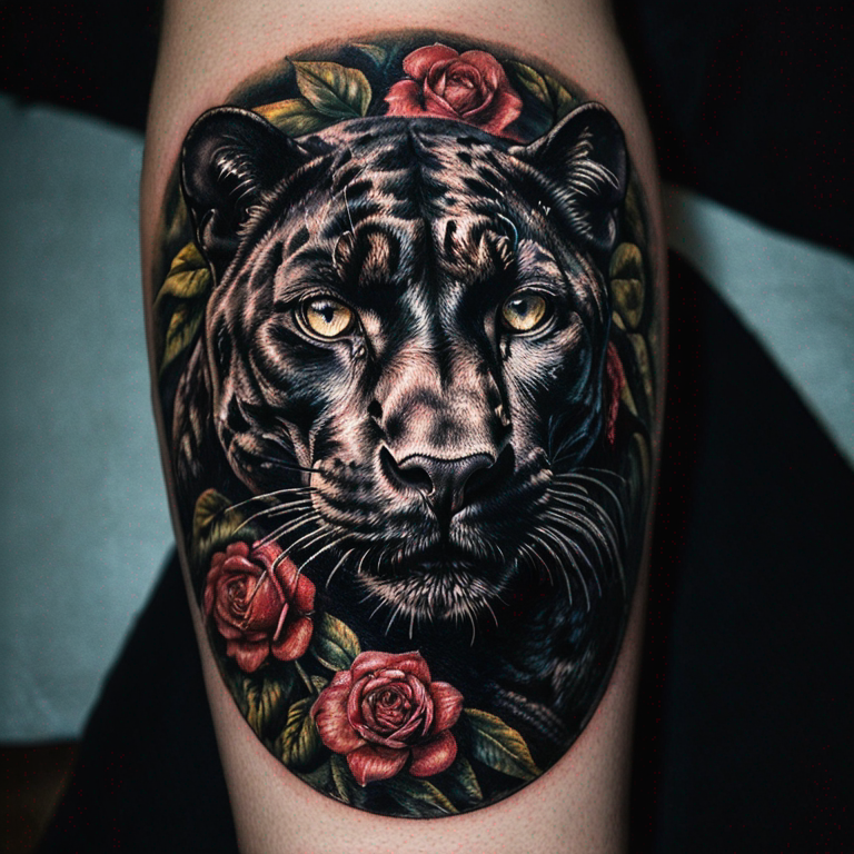 a portrait photo of a panther-tattoo