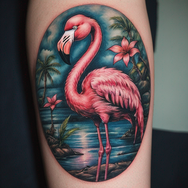 Flamingo, schriftzug Balance mit verschobenen Buchstaben für den Unterarm-tattoo