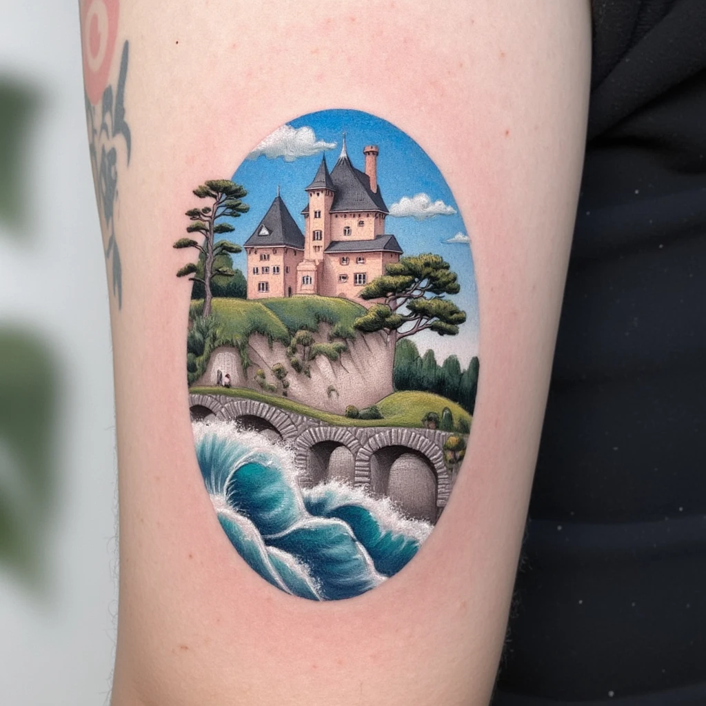 Style miyazaki. Château-tattoo