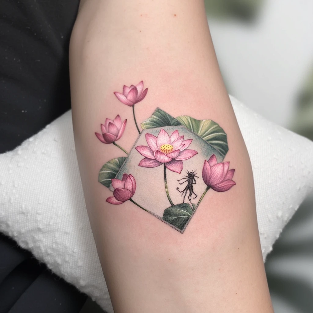 fazer uma tatuagem com uma frase em latim/grego "post tenebras lux" com uma perola e uma flor de lotus e flor de lotus-tattoo