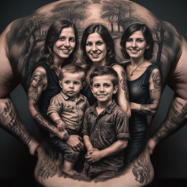 foto con mis dos hijos de 2 años hombre y mujer-tattoo