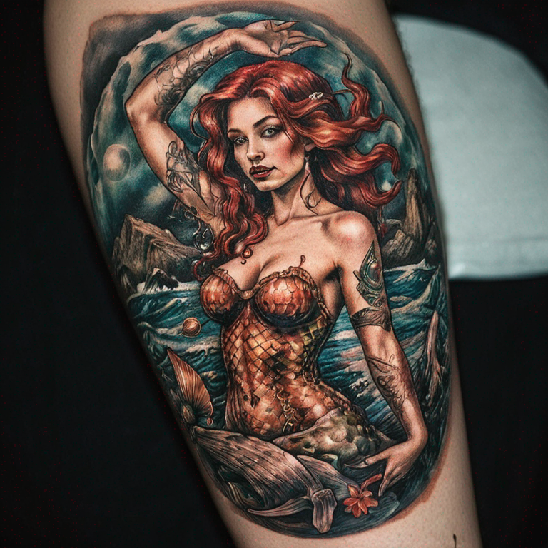 OLD SCHOOL MERMAID STONE SEA-tattoo