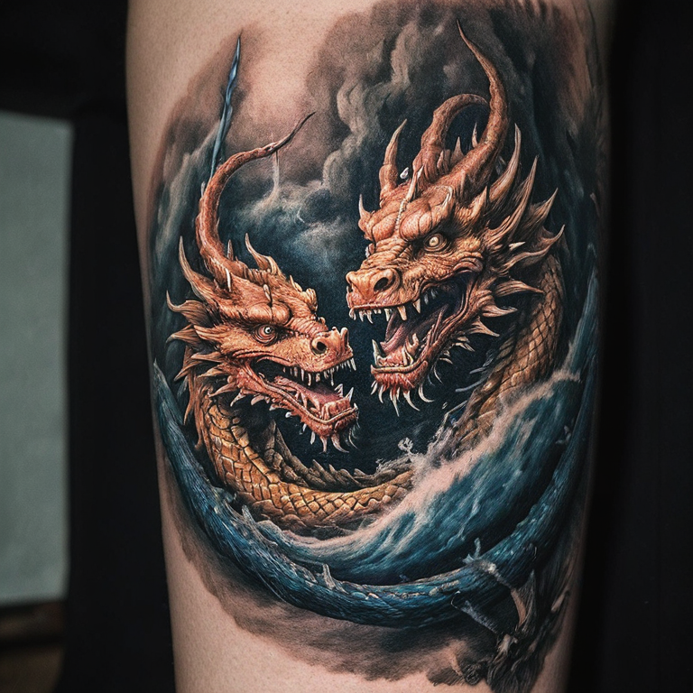 dos dragones entre lazados-tattoo