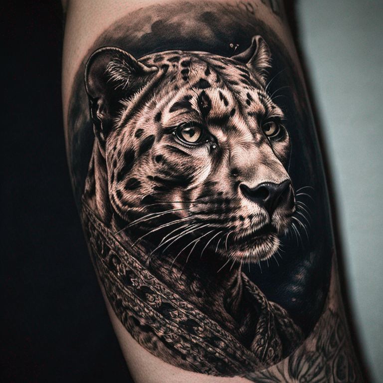 a portrait photo of a panther-tattoo