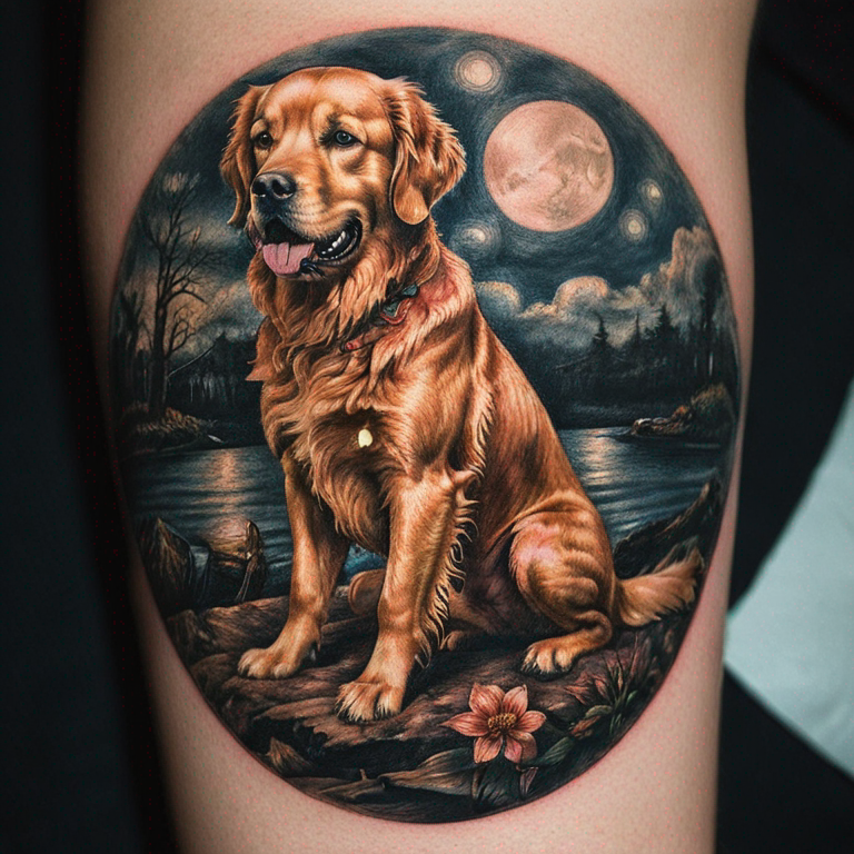 a golden retriever tattoo on back-tattoo