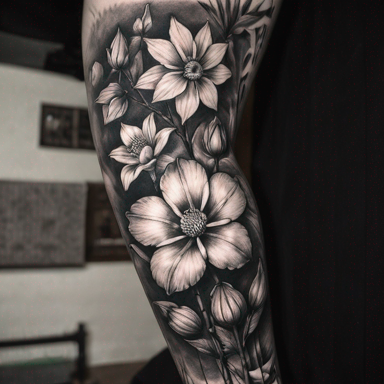 TATUAJE PARA MUSLO FLORES-tattoo