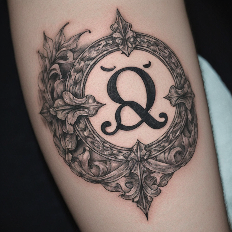 Une association des lettres C et Q en arabesque-tattoo