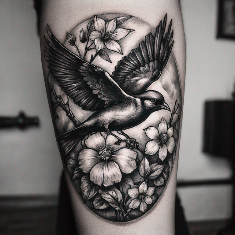 hirondelle style traditionnel noir et blanc-tattoo