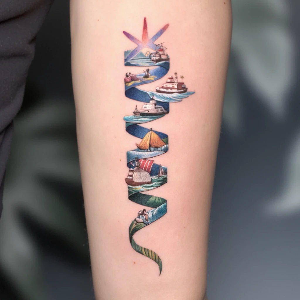 Uma imagem de um espiral ascendente no estilo tribal com o nome INEFÁVEL por dentro do símbolo de uma ponta a outra na vertical. As letras devem ser de cima para baixo-tattoo