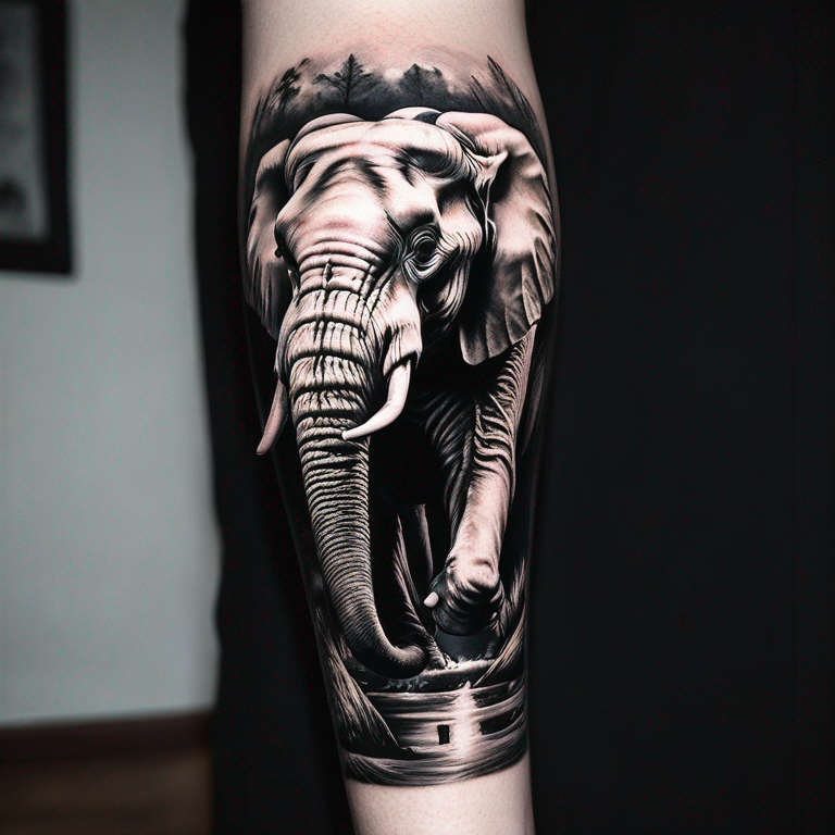 El centro del tatuaje quiero que sea la cara de un elefante, este que este rodeado de estilo nordico en blanco y negro.-tattoo